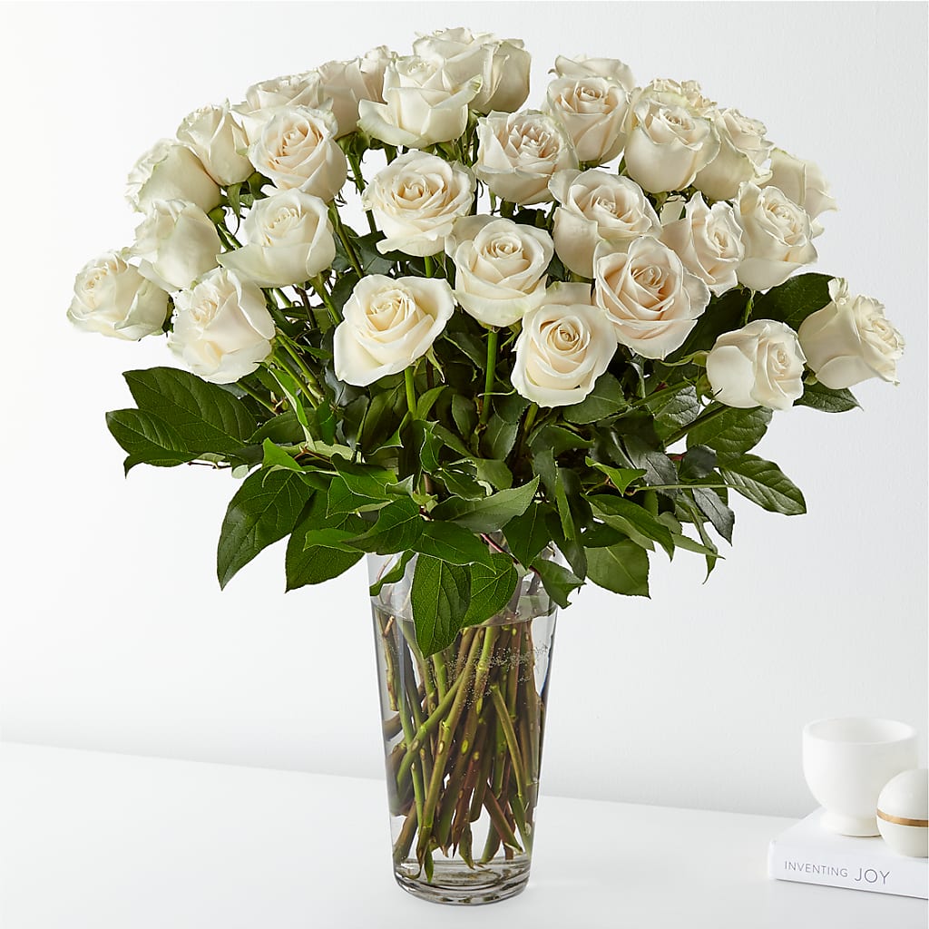 Long Stem White Rose Bouquet – Showcase Flowers, San Francisco CA