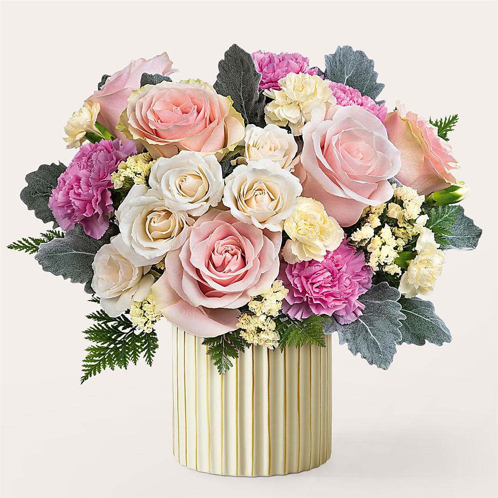 Blissful Moments Bouquet with Ivory Vase – Showcase Flowers, San Francisco CA