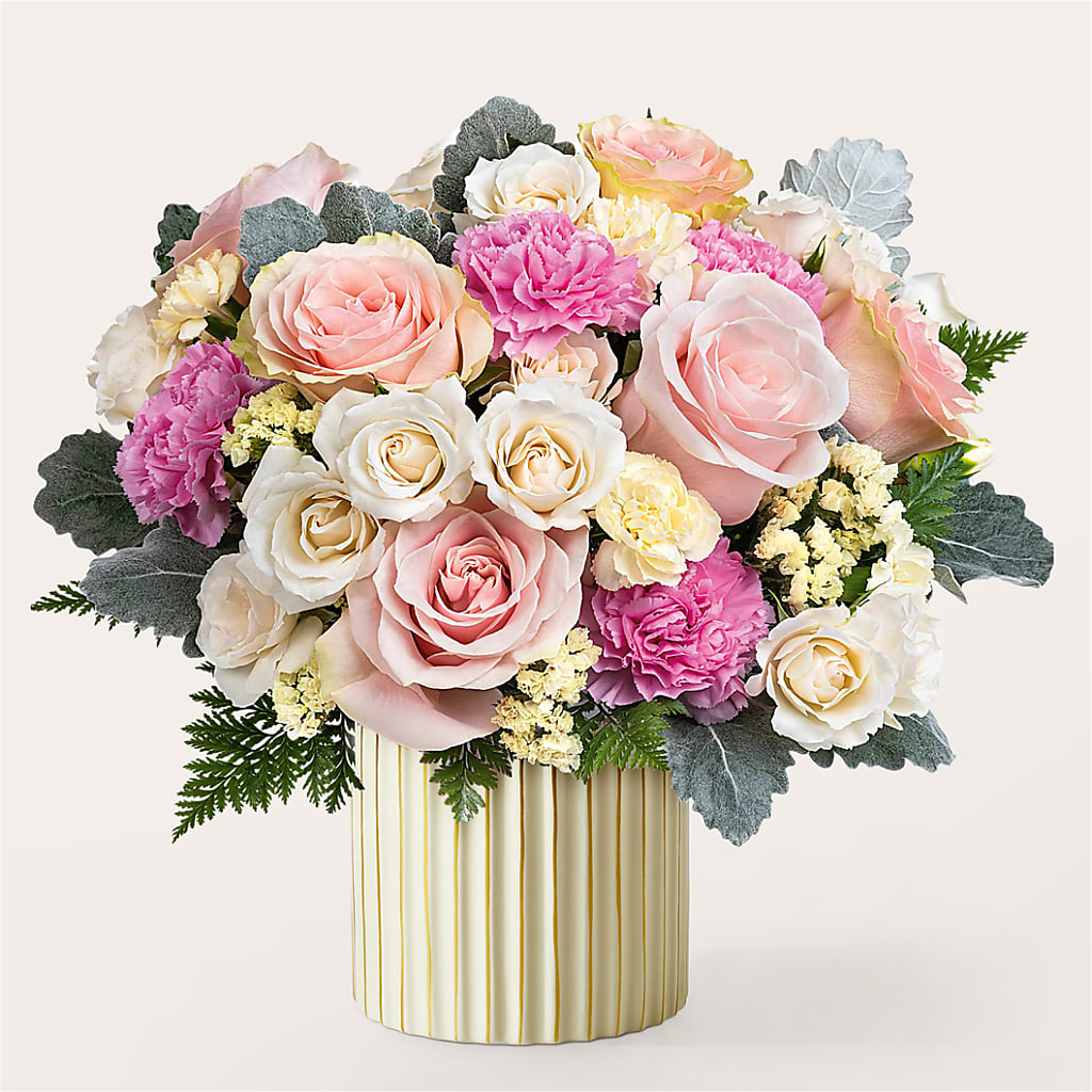 Blissful Moments Bouquet with Ivory Vase – Showcase Flowers, San Francisco CA