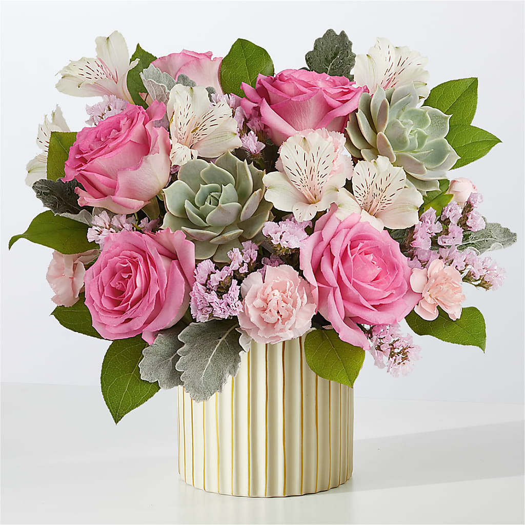 Dusty Rose Bouquet with Ivory Vase – Showcase Flowers, San Francisco CA