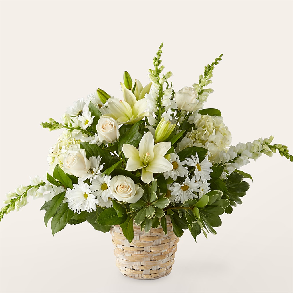 Ivory Elegance Floral Basket – Showcase Flowers, San Francisco CA