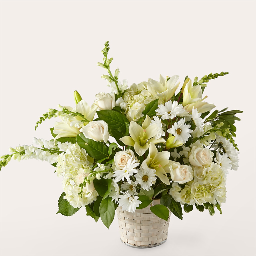 Ivory Elegance Floral Basket – Showcase Flowers, San Francisco CA