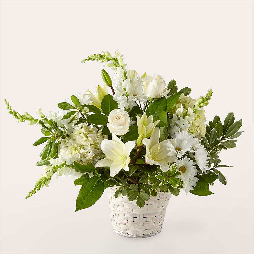 Ivory Elegance Floral Basket – Showcase Flowers, San Francisco CA