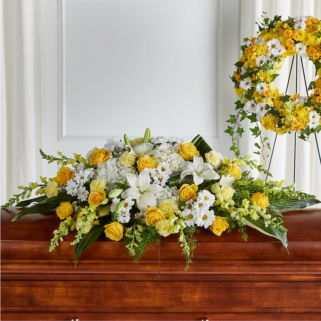 Golden Harmony Casket Spray – Showcase Flowers, San Francisco CA