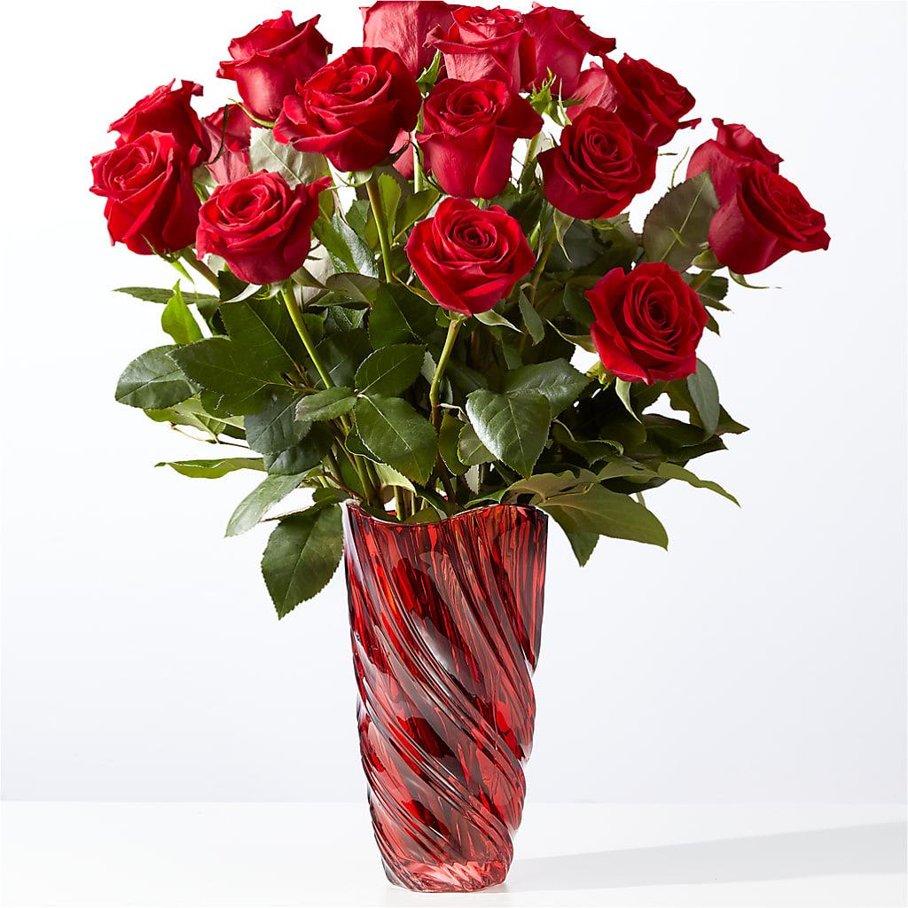 Classic Love Red Rose Bouquet with Luxe Swirl Vase – Showcase Flowers, San Francisco CA