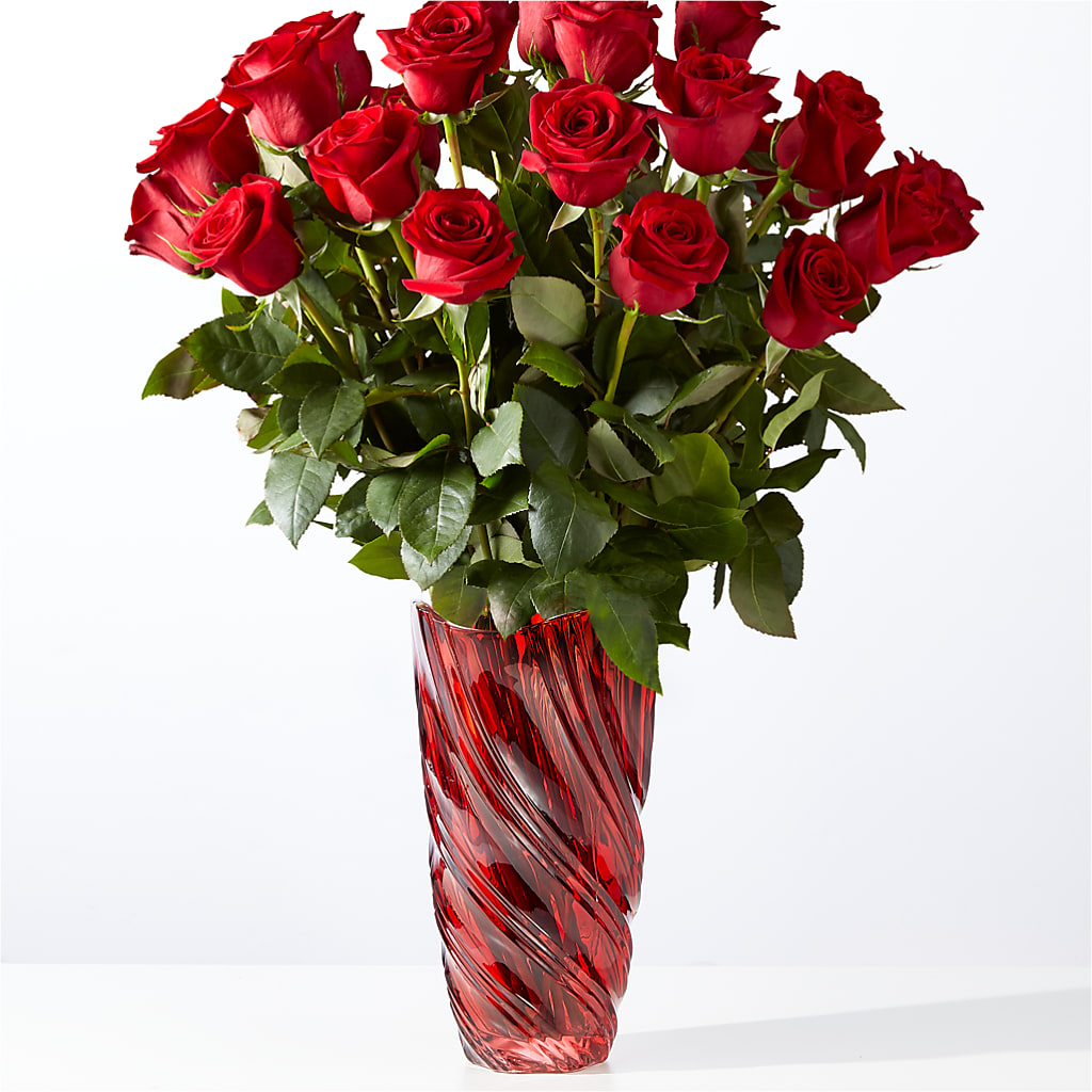 Classic Love Red Rose Bouquet with Luxe Swirl Vase – Showcase Flowers, San Francisco CA