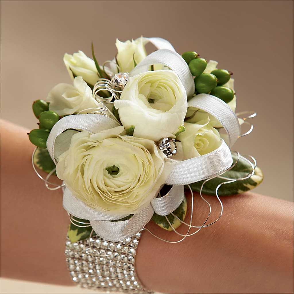 White Wedding Corsage – Showcase Flowers, San Francisco CA