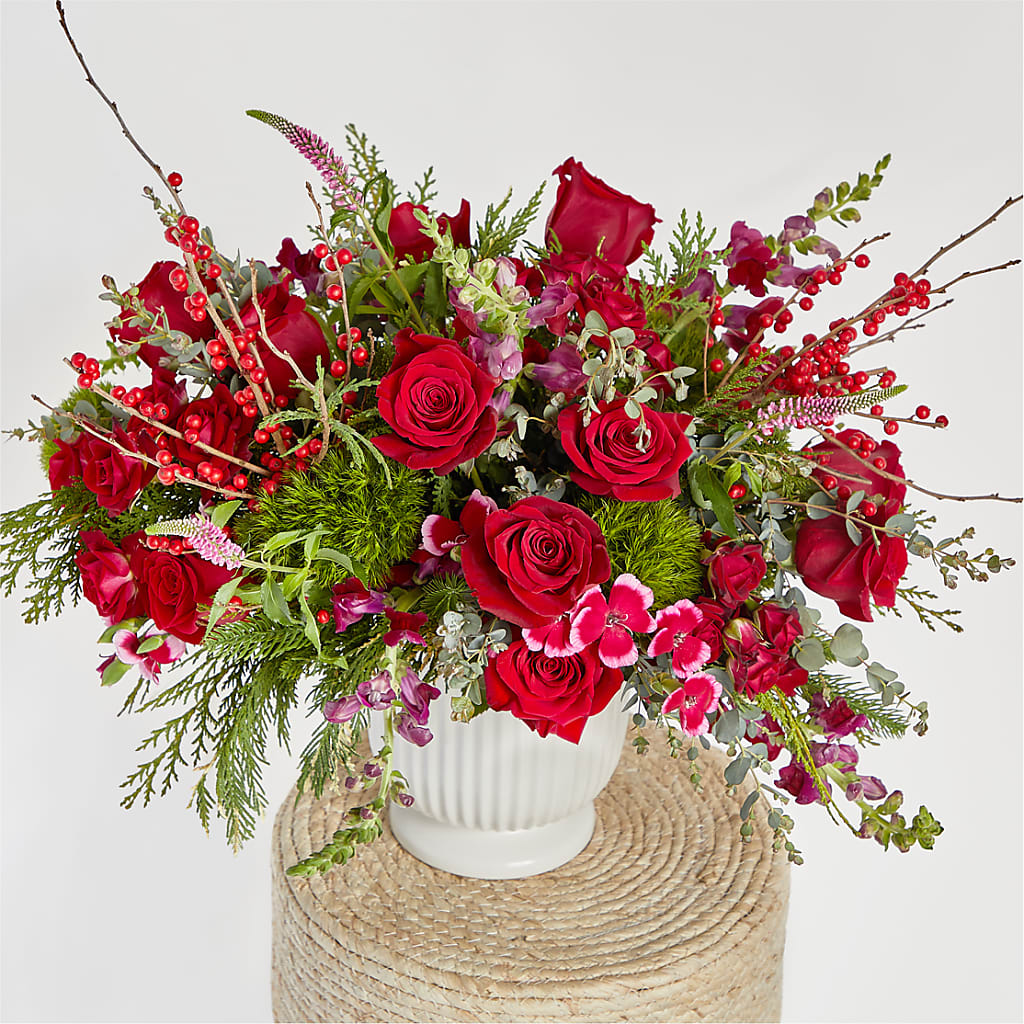 Big Red Bow Bouquet –  Showcase Flowers, San Francisco CA