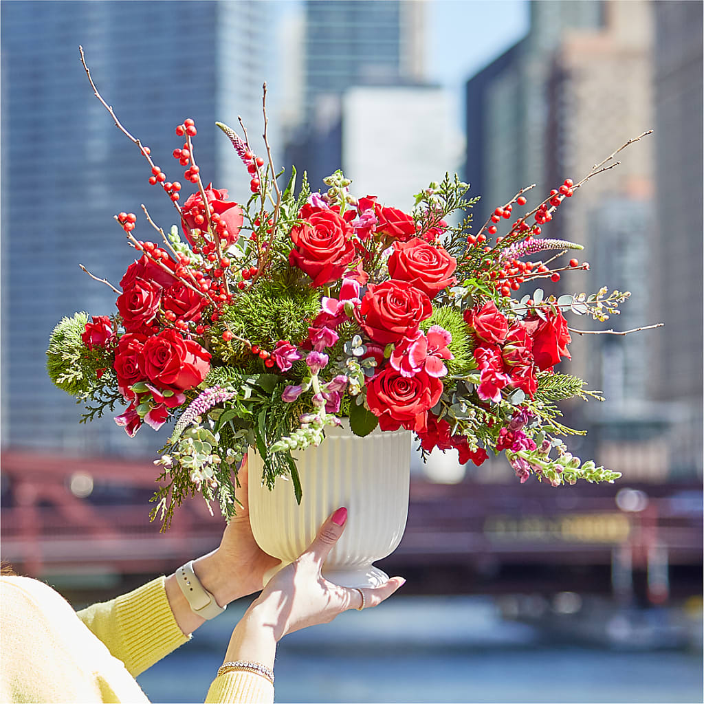 Big Red Bow Bouquet –  Showcase Flowers, San Francisco CA