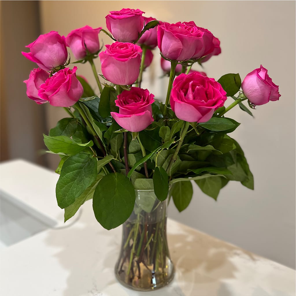 Long Stem Pink Rose Bouquet –  Showcase Flowers, San Francisco CA