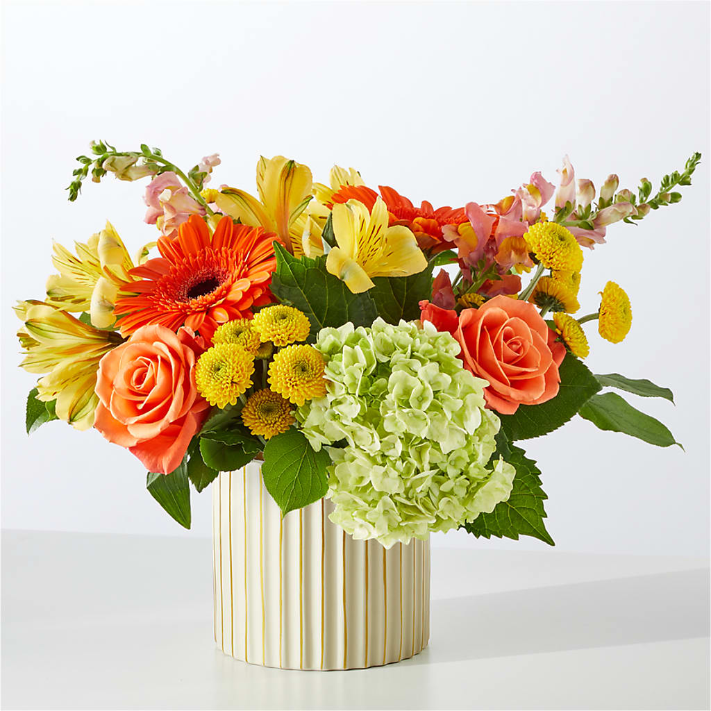 Autumn Sunshine Bouquet with Ivory Vase –  Showcase Flowers, San Francisco CA