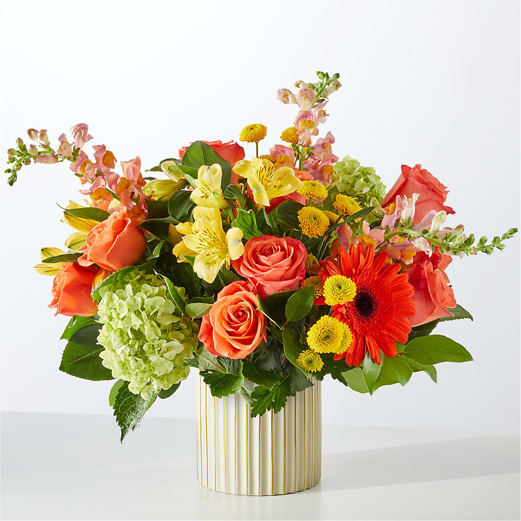 Autumn Sunshine Bouquet with Ivory Vase –  Showcase Flowers, San Francisco CA